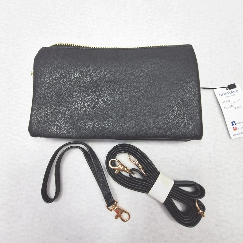 Brentano Multi-Pocket Crossbody Womens OS Black Vegan Leather Wristlet CJ21118